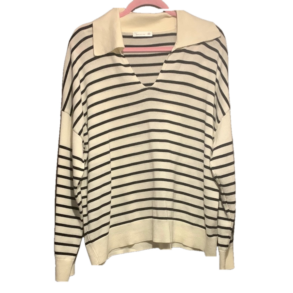 89th & Madison NWT Striped V-Neck Sweater Sz Oversized Large